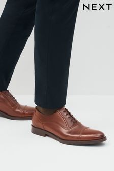 Коричневый - Кожаные оксфордские туфли с ремешком на носком (198839) | €50