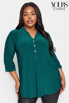 Yours Curve Green Half Placket Jersey Blouse (198952) | AED144