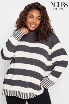 Yours Curve Grey Mixed Stripe Jumper (199012) | kr620