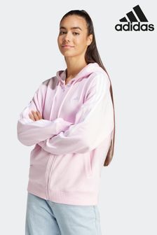 وردي - سترة هودي قماش قطني بسحاب كامل مع تلبيس واسع بنقش 3 خطوط من الأساسيات ملابس رياضية من Adidas (199336) | 250 د.إ