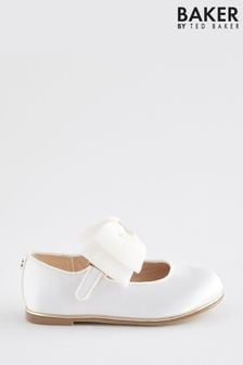 Baker by Ted Baker Girls Ivory Satin Mary Jane Shoes with Organza Bow (199442) | ₪ 181