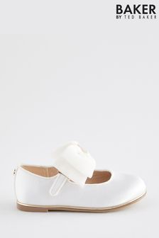 Baker by Ted Baker Girls Ivory Satin Mary Jane Shoes with Organza Bow