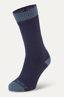 Blue - Sealskinz Wiveton Waterproof Warm Weather Mid Length Black Socks (199547) | kr600
