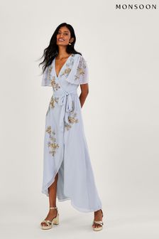 Monsoon Blue Sarah Sustainable Embroidered Wrap Dress (199870) | €199