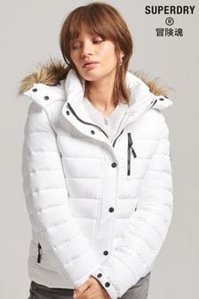 Superdry White Faux Fur Lined Longline Afghan Coat (1AT405) | ₪ 478