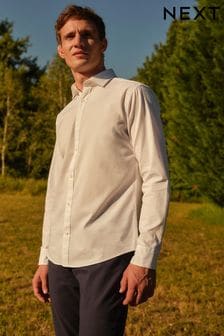 White Regular Fit Washed Textured Cotton Shirt (1B7728) | $47