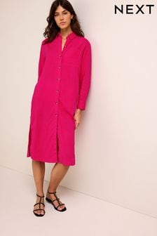 Bright Pink Linen Blend Oversized Shirt Dress (1JA124) | €32