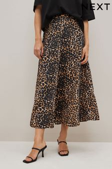 Animal Print Panelled Midi Textured Skirt (1JJ342) | 33 €
