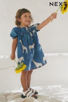 藍色動物圖案 - 泡芙袖連衣裙 (3個月至8歲) (1L4819) | NT$580 - NT$710