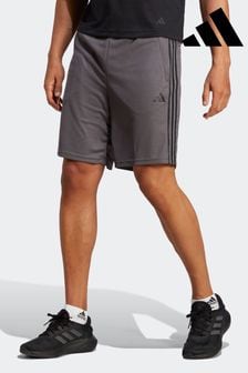 adidas Grey Train Essentials Piqué 3-Stripes Training Shorts (1R7890) | $37