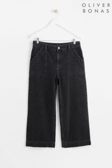 Oliver Bonas Blue Washed Wide Leg Scalloped Pocket Cropped Jeans (200255) | $124