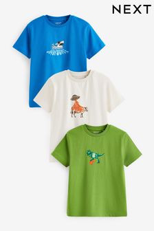 Blue/Cream/Green Multi Graphic T-Shirts 3 Pack (3-16yrs) (200426) | KRW36,300 - KRW53,400