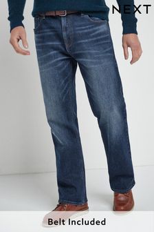 שטיפה כחולה בינונית - גזרה מתרחבת - ג'ינס עם חגורה (200479) | ‏143 ₪