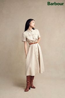 Barbour® Beige Margaret Linen Blend Midi Dress (200637) | $315