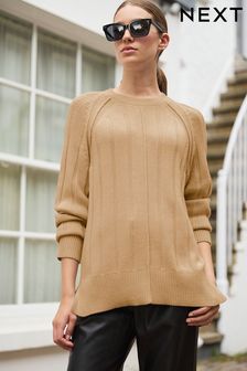 Kamelje rjav - Rebrast pulover z okroglim ovratnikom (201915) | €15