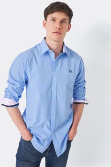 Niebieski - Niebieska koszula bawełniana Crew Clothing Company Classic w paseczki (202842) | 180 zł