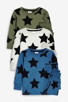 Khaki Green/Blue Star Print 3 Pack Snuggle Pyjamas (9mths-12yrs) (203138) | $52 - $69