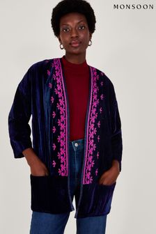 Monsoon Blue Leah Embroidered Velvet Kimono (203408) | €51