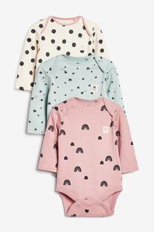 Pastel Mini Print 3 Pack Long Sleeve Baby Bodysuits (0mths-3yrs) (203509) | €17 - €19