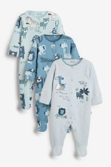 Blue Lion 3 Pack Embroidered Baby Sleepsuits (0-2yrs) (203623) | €24 - €27