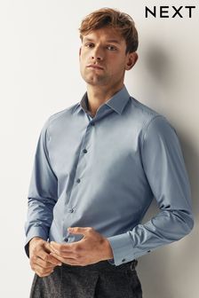 رمادي داكن - تلبيس ضيق - قميص بأساور أكمام واحدة من Easy Care (203859) | $34