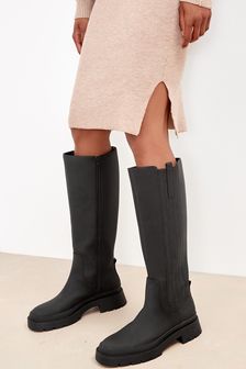 Black Forever Comfort® Chunky Rubberised Knee High Boots (203887) | €24