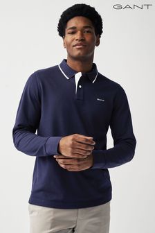 GANT Blue Tipping Pique Long Sleeve Polo Shirt (204005) | SGD 184