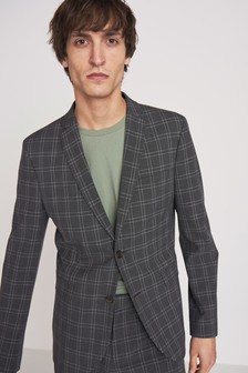 Grey Skinny Fit Motionflex Check Suit: Jacket (204277) | 92 zł