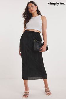 Simply Be Black Plissé Midi Skirt (204318) | AED133