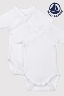 Petit Bateau White Iconic Rib Short Sleeve Bodysuits Two Pack (204685) | €20