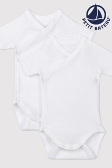 Petit Bateau White Iconic Rib Short Sleeve Bodysuits Two Pack (204685) | 22 €