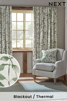 Green Isla Floral Print Pencil Pleat Blackout/Thermal Curtains (204973) | SGD 80 - SGD 176
