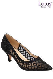 Lotus Black Diamante Pointed Toe Court Shoes (205170) | ₪ 352