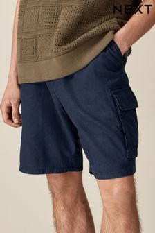 Navy Blue Cotton Linen Cargo Shorts (205198) | $47