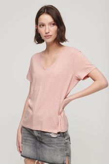Superdry Pink Studios Embroidered V-Neck T-Shirt (205307) | AED111