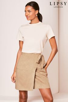 Lipsy Tan Brown Suedette Wrap Mini Skirt (205934) | kr487