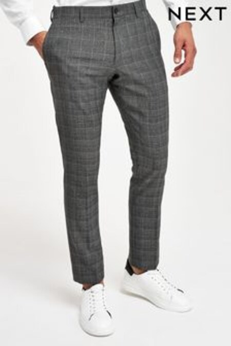 Gris - Coupe slim - Pantalon habillé à carreaux (206955) | €24