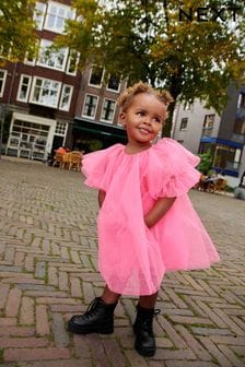Rosa fluorescente - Vestido de fiesta de malla (3 meses a 8 años) (207029) | 33 € - 41 €