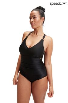 Speedo Damen Figurformender 1-teiliger Badeanzug mit V-Ausschnitt, Schwarz (207353) | 84 €