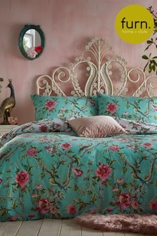 furn. Jade Green Vintage Chinoiserie Floral Exotic Duvet Cover and Pillowcase Set (207467) | $27 - $54
