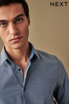 Azul marino - Corte estándar - Camisa de puño sencillo con ribetes texturizados de algodón (207640) | 48 €