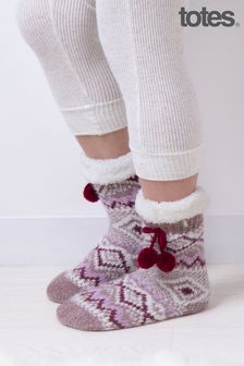 Totes Berry Fairisle Ladies Fair Isle Chenille Slipper Socks (208267) | AED100