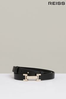 Reiss Black Hayley Leather Square Hinge Belt (208516) | $106