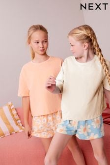 Fluro Orange/Blue Floral Short Pyjamas 2 Pack (3-16yrs) (209782) | SGD 29 - SGD 39