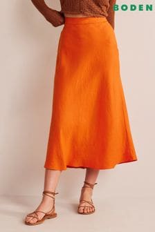 Оранжевый - Льняная юбка миди Boden (209991) | €66