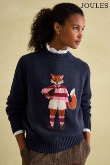 Joules Jonty Navy Intarsia Fox Knit Jumper (210301) | HK$719