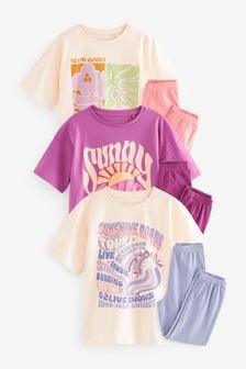 Pink/Purple Slogan Joggers Pyjamas 3 Pack (3-16yrs) (210392) | kr440 - kr562