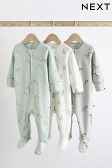 Green/Grey Baby Cotton Sleepsuits 3 Pack (0-2yrs) (210599) | €24 - €26