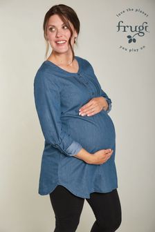 Frugi Blue Denim Pintuck Maternity Or Breastfeeding Cotton Tunic