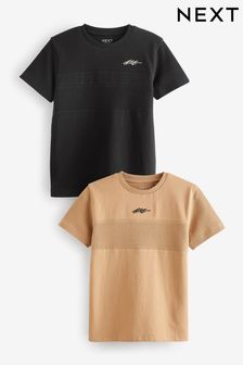 Black/Tan Brown Textured T-Shirts 2 Pack (3-16yrs) (211141) | AED77 - AED106